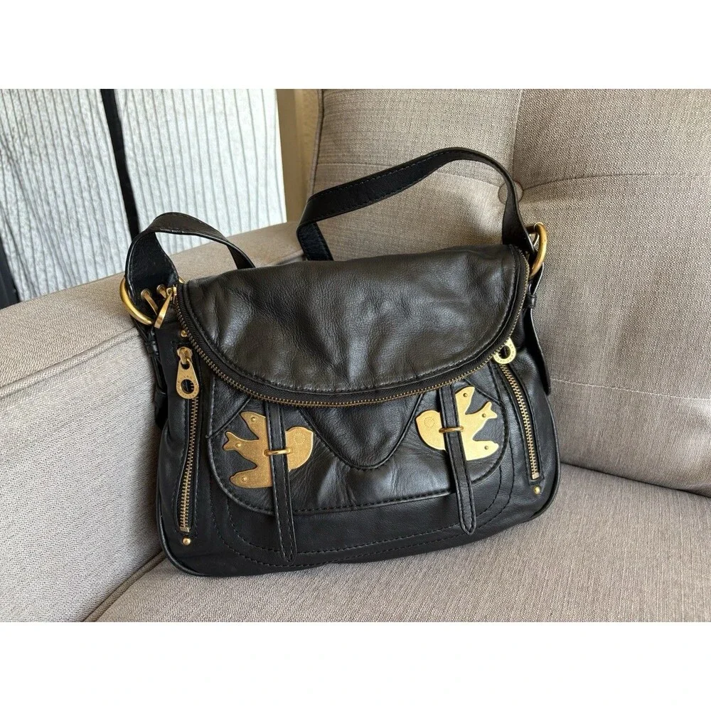 Marc by Marc Jacobs Petal To The Metal Bird Leather Shoulder Bag Black EUC